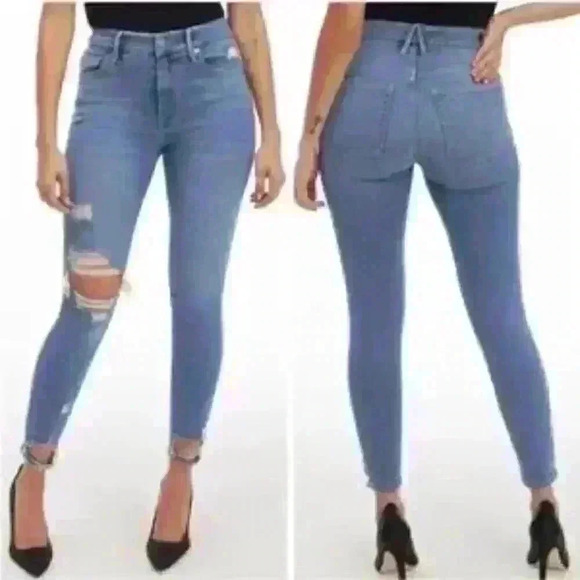 Good American Good Waist High Rise Distressed Crop Jeans blue678 Size 0/25 - Picture 1 of 10
